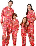 ANGELGGH Onesie Christmas Family Matching Pajamas Adult Couples Men PJs Hooded Women Novelty One-piece Sleepwear, Red Joy, Large