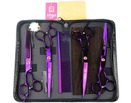 LILYS PET 7.5" high-end Left-Handed Professional PET DOG Grooming scissors suit Cutting&Curved&Thinning shears (Purple)