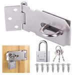 Door Hasp and Staple with Padlock, 90-Degree Door Lock with Keys and Screws, Stainless Steel Garden Gate Lock, Bedroom Door Lock Extra Security, Shed Lock, Gate Lock for Wooden Gate Storage Box