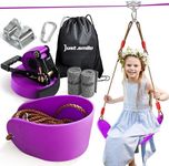 Zip ine Kit for Kids Outdoor,Stainless steellackline Pulley Slider with Swing seat Zip line,Kids Zipline kit for Backyard with 60ft Ninja Slackline