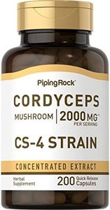 Cordyceps Mushroom 2000 mg (per Serving) | 200 Quick Release Capsules | Non-GMO, Gluten Free | by Piping Rock