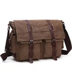 LOSMILE Shoulder Bag, Men's Messenger Bags, 16 Inches Vintage Military Canvas Laptop Bag for Work and School, Multiple Pocket. (Large, Coffee)