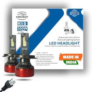 MACBOT H4/H19 Type LED Headlight Bulb 300 Watt MX-H4, with 2-Year Replacement Warranty - Made in India for Cars (150 Watt Each Bulb) Super Bright White Light, Easy Installation,Durable