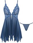 Amorbella Lace Babydoll Lingerie for Women Front Closure Mesh Chemises (Peacock Blue,2XL)