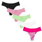 Rene Rofe Womens 5 Pack Microfiber with Lace Thongs, Lime Green, Large