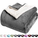 LBRO2M Sherpa Fleece Bed Blanket Twin Size Super Soft Fuzzy Plush Warm Cozy Fluffy Microfiber Couch Throw Velvet Double Reversible Blankets,Grey