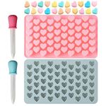 Verdental Small Heart Shape Silicone Candy Gummy Molds Chocolate Mold Pack of 2 Silicone Cake Molds for Baking 110 Cavities Ice Molds with 2 Bonus Droppers (Blue and Pink)