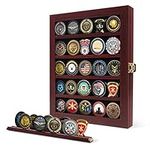 flybold Challenge Coin Display Case Challenge Coin Holder Coin Box Military Coin Display Case 92% Clear Antitheft Twin Slot Coin Rack fits 45 Military Medals Poker Chip for Collectors Mahogany Frame