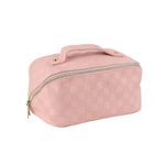 Paper Plane Design Spacious 12cm Cosmetic Travel Bag. Stylish Women's Organizer in Vegan Leather with Handle, Divider, and Wide Opening. Portable Makeup Kit Bag. (French Rose Pink)