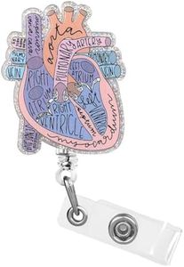 Dimeho Cardiac Badge Holder Heart Retractable Reel ID Card Clip Anatomy Funny Nurse Name Tag Holder Pediatrics Nursing Badge Clips for Doctor Student Teacher Office Clinic Medical Assistant