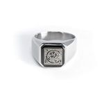 Stainless Steel Letter C Alphabet Initial Floral Box Monogram Engraved Square Flat Top Biker Style Polished Ring, Size 11