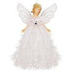 Belle Vous Christmas Tree Toppers - 20.5 x 8.2cm Plastic, White Angel Tree Topper - Fairy Treetop Pendant for Christmas Tree Decorations, Christmas Tree Ornaments and Festive Home Decor