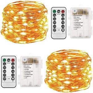 Twinkle Star Fairy Lights Battery Operated 2 Pack Total 66 FT 200 LED with Remote&Timer, Waterproof Christmas Twinkle String Lights 8 Modes for Indoor Outdoor Bedroom Garden Party Decor, Warm White