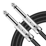 SONICAKE Braided Guitar Cable 3m/10ft Guitar Instrument Cable 6.35mm 1/4" Straight Angle to Straight Black