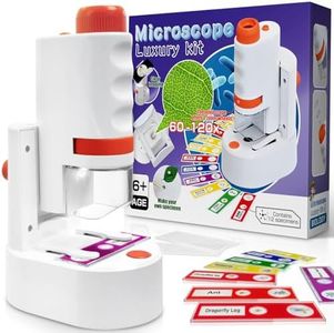 Wukon Kids Microscope Kit - Science Kit Portable Microscope for Toddlers, National Geographic Photo and Video Gifts for 3-10 Age with 10 Prepared Slides & 2 Blank Slides, Easy-to-Use
