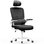 Naspaluro Ergonomic Office Chair: High Back Desk Chair with C-Shape Lumbar Support,Tiltable Backrest,Adjustable Headrest, Flip-up Armrests,Swivel Mesh Computer Chair for Home Office,Study,Gaming,White