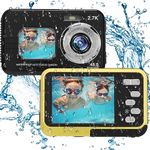 Waterproof Camera 11.5ft Underwater - 48MP Video Output 16X Digital Zoom Digital Camera, Anti Shake Waterproof Vlog Camera with 1.7in + 2.8in Dual HD Screen (Yellow)