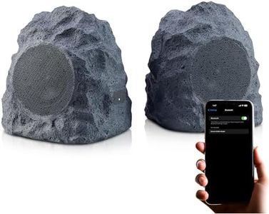 Gemini Sound Rechargeable Bluetooth Rock Speakers (Pair), IPX5 Weatherproof, TWS Stereo Linking, 10-Hr Battery, 4” Driver for Patio & Garden Outdoor Audio