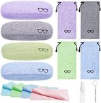 LZYMSZ 4 Sets Glasses Case, Portable Linen Hard Shell Eyeglasses Cases, Glasses Protective Case for Storage Sunglasses with Glasses Drawstring Pouch Cleaning Cloth Screwdriver Cleaner Bottle