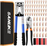 Sanuke Battery Cable Lug Crimping Tool Kit with Cable Cutter 60pcs Ring Terminals 60pcs Heat Shrink Tubing and A Bag, Wire Crimper for AWG 8-1/0 Electrical Lug