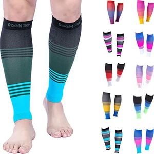 Doc Miller Calf Compression Sleeve Men and Women 20-30 mmHg, Shin Splint Compression Sleeve, Medical Grade Socks for Travel Recovery, Varicose Veins and Maternity 1 Pair Small Black Green Blue Calf Sleeve, Black.Green.Blue, Small