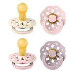 BIBS Boheme Soother 4-Pack. BPA Free Dummy Pacifier, Round Nipple. Natural Rubber Latex, Made in Denmark. 0-6 Months (Pack of 4), Blossom Mix