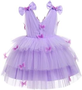 Toddler Baby Girls 1st Birthday Outfit Cow Butterfly Strawberry Tulle Dress Princess Cake Smash Photo Shoot, Lilac Butterfly, 12-18 Months