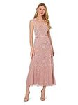 Adrianna Papell Women's Beaded Ankle Length Dress, Dusted Petal/Ivory, 16