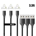 NetDot Gen10 3in1 Nylon Braided Magnetic Charging Cable Fast Charging and Data Transfer for Micro USB and USB C Android Smartphones and i-Product (3.3ft / 3 Pack, Black)