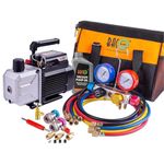 BACOENG Professional Vacuum Pump & Manifold Gauge Set - HVAC A/C Refrigeration Kit - Diagnostic R22 R134a R410A - w/Case