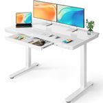 ErGear Electric Standing Desk, 120 x 60cm Glass Height Adjustable Standing Desk with Drawer & 2 Charging Ports, 3 Memory Standing Up Desk for Home Office (Glass White Top+White Frame)