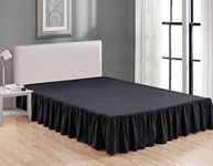 Sheets & Beyond Wrap Around Solid Microfiber Luxury Hotel Quality Fabric Bedroom Gathered Ruffled Bedding Bed Skirt 14 Inch Drop (Full, Black)