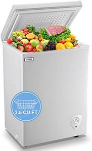 Chest Freezer Small Deep Freezer 3.5 Cu.Ft Mini Freezer White Free-Standing Top Door Freezer Adjustable 7 Thermostat and Removable Basket Open Deep Freezer Energy Saving Apartment Kitchen Business