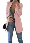 GRASWE Women's Long Sleeve Fit Fashion Office Blazer Cardigan Open Front Blazer OL Cardigan Pk S Pink