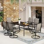 MFSTUDIO 7-Piece Patio Dining Set,Outdoor Furniture Set with 6 Metal Dining Swivel Padded Chairs and Steel Frame Slat 64" Rectangular Table for Poolside, Porch, Backyard,1.7" Umbrella Hole