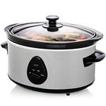 Ovente SLO35ABR Slow Cooker with Heat-Tempered Glass Lid, 3.5 Liter, Adjustable Temperature Control, Ceramic Inner Pot, Cool Touch Handles, 3.5 Quarts, Silver