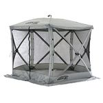 CLAM Quick-Set Venture 9 x 9 Foot Portable Pop Up Outdoor Camping Gazebo Screen Tent 5 Sided Canopy Shelter with Ground Stakes and Carry Bag, Gray