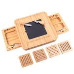 Vencier Bamboo Cheese Board Set with 4 Cheese Knives - Perfect for Gifts, Picnics, and Parties! (Square)