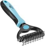 Peteola Pet Grooming Brush - 2 Sided Undercoat Rake for Cats & Dogs Comb - No More Nasty Shedding and Flying Hair - The Safe Dog Hair & Cat Hair Shedding Tool (Blue)