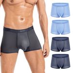 VEEAMON Men's Boxer Briefs Ice Silk Cotton Modal Seamless Panties Underwear 4-Pack With Gift Box, Water Blue/Rime Gray (Ice Silk), X-Large