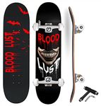 Jaspo Blood Lust 31" inches X 8" inches Complete-Maple Wood-7 Layers-Double Kick- Fully Assembled Skateboard with T-Tool for Kids, Youth, Boys and Girls