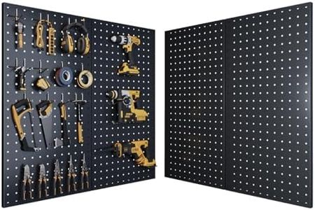 DIOOSN Pegboard, Metal Peg Board, 24x12 inch Black Pegboard with 38 Pcs Hooks, Sturdy Peg Board for Garage Tool Organization, Home & Office Wall Decoration (Black, 2 Pack)