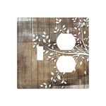 Art Rustic Wood Tree Silhouette Combination Toggle / Outlet Wall Plate Electrical Outlet Cover 2-Gang Decorative Receptacle Faceplate Suitable for Home Decoration Standard Size 4.5" X 4.6" Grey Brown