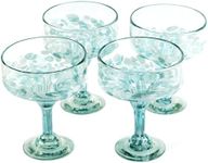 16 oz Hand Blown Mexican Margarita Glasses Set of 4 - Ocean Blue Confetti