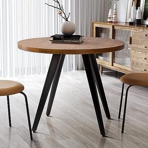 Comfy to go Round Dining Table, Small Dining Table for 2, 31.5" Round Table, Mid-Century Modern Kitchen Table with 1.4" Thickness Wood Grain Tabletop for or Small Space, Dining Room, Kitchen, Brown