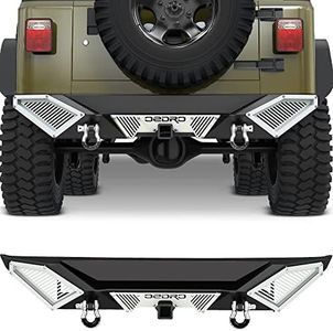 OEDRO Full Width Rear Bumper Combo Compatible with 1987-2006 Jeep Wrangler TJ & YJ, Off Road Textured Back Bumper with Hitch Receiver & 2 x D-Rings