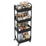 Sywhitta 4-tier Storage Rack on Wheels, Kitchen Storage Utility Cart, Rolling Storage Rack for Bedroom, Bathroom, Office, Black