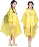 HLKZONE Rain Poncho for Kids, [2 Pack] EVA Kids Raincoat Reusable Rain Coat Jacket for Kids, Boys and Girls 6-13 Years Old, D: Yellow, One Size