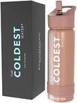 Coldest Sports Water Bottle - Straw Lid Bottle with Handle Leak Proof, Vacuum Insulated Stainless Steel, Double Walled, Thermo Mug, Metal | Rose Gold 18 oz