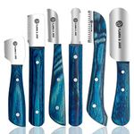 FJ Professional Stripping Knife kit (6 pieces set) for Dogs & Pets, Wooden Handle Grip with Stainless Steel Blade (Right handed) (Blue)